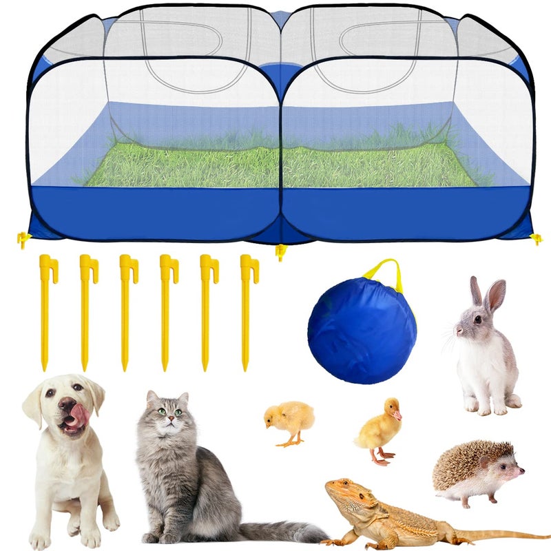 GABraden Small Animals Playpen,Reptiles Cage,Chicken Run Coop Chicken Playpen Breathable Transparent Pet Playpen Pop Open Outdoor/Indoor Exercise Fence,Portable Yard Fence (Blue) - Image 1